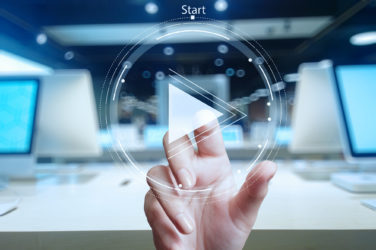hand press play button sign to start or initiate projects as con